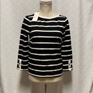 NWT Haver & Blair‎ size XS Black and White Striped Blouse with chunky buttons